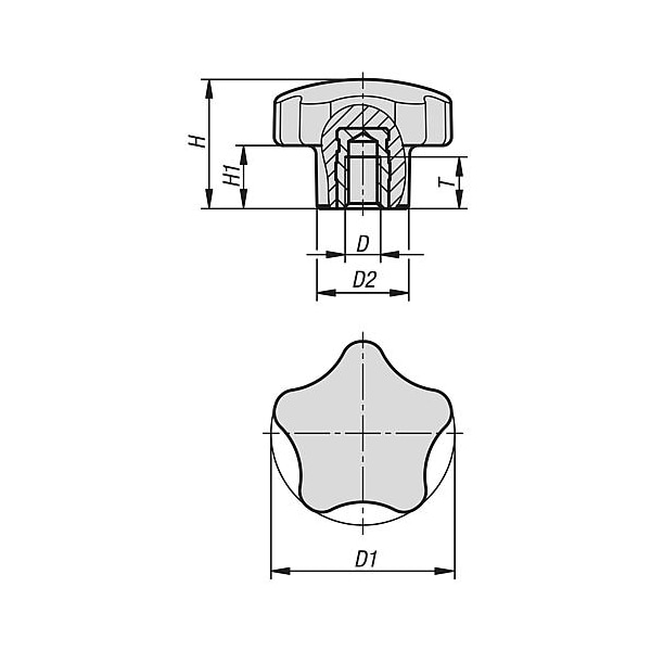 Five Lobe Grips With Internal Thread, Metric